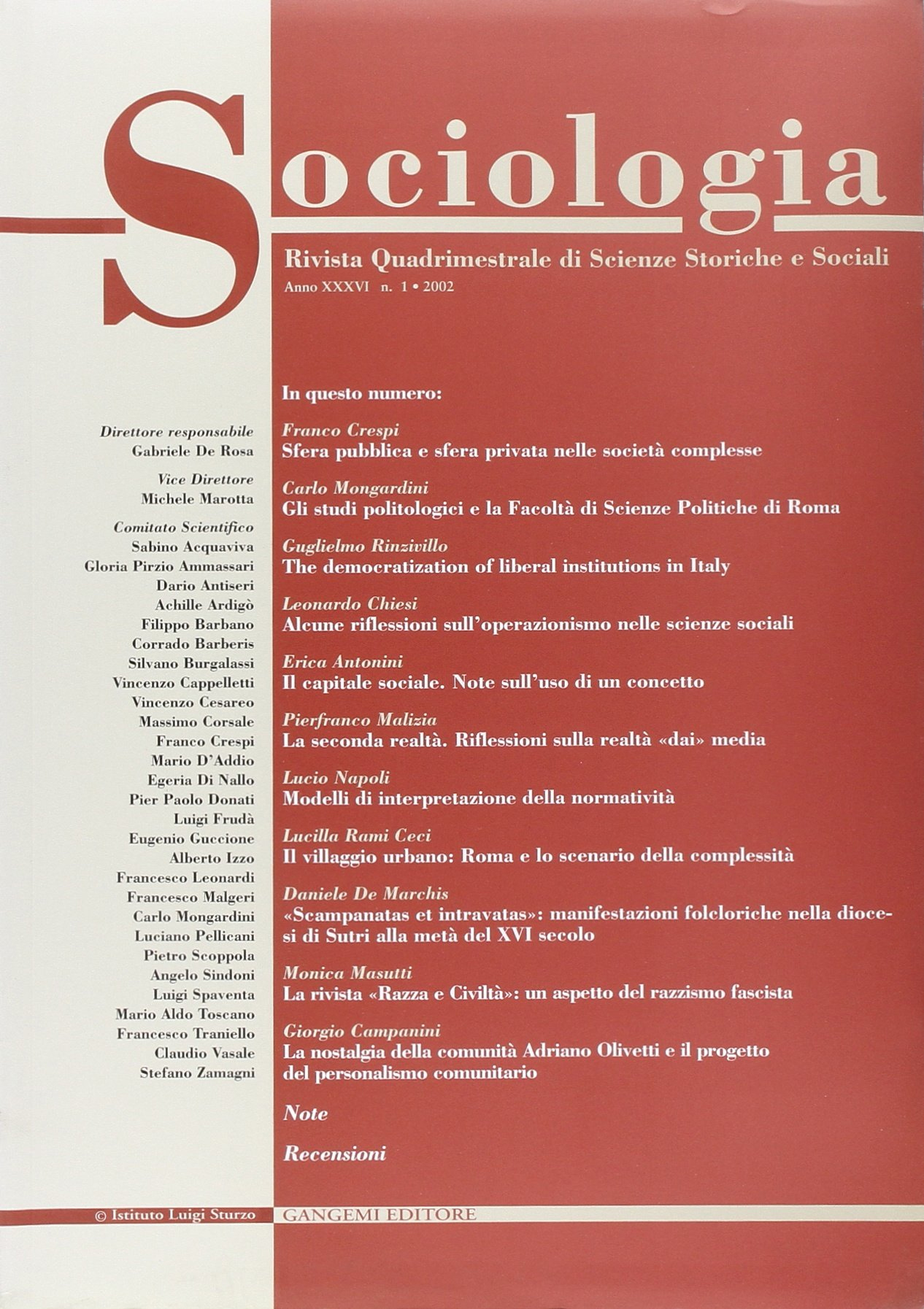 Sociologia. Rivista quadrimestrale di scienze storiche e sociali (2002). Vol. 1