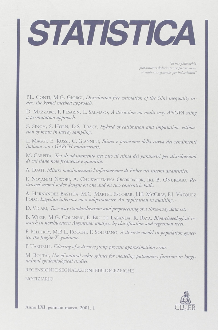 Statistica (2001). Vol. 1. Statistica (2001). Vol. 1.