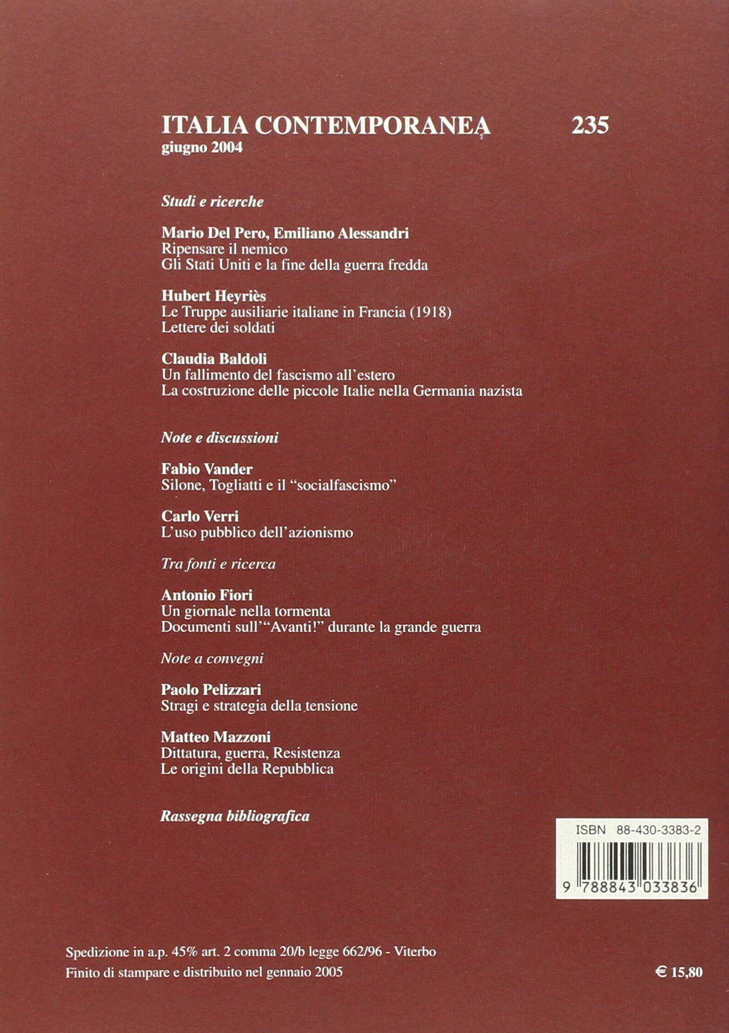 Italia Contemporanea. Vol. 235 Italia Contemporanea. Vol. 235