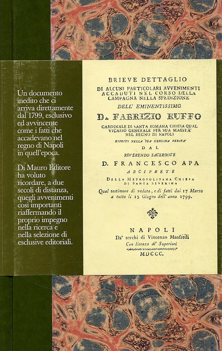 Brieve dettaglio di alcuni particolari avvenimenti accaduti nel corso della campagna nella spedizione dell'Eminentissimo D. Fabrizio Ruffo. 1799 Brieve dettaglio di alcuni particolari avvenimenti accaduti nel corso della campagna nella spedizione dell'Eminentissimo D. Fabrizio Ruffo. 1799