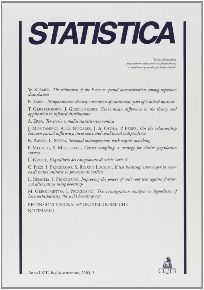 Statistica (2003). Vol. 3 Statistica (2003). Vol. 3