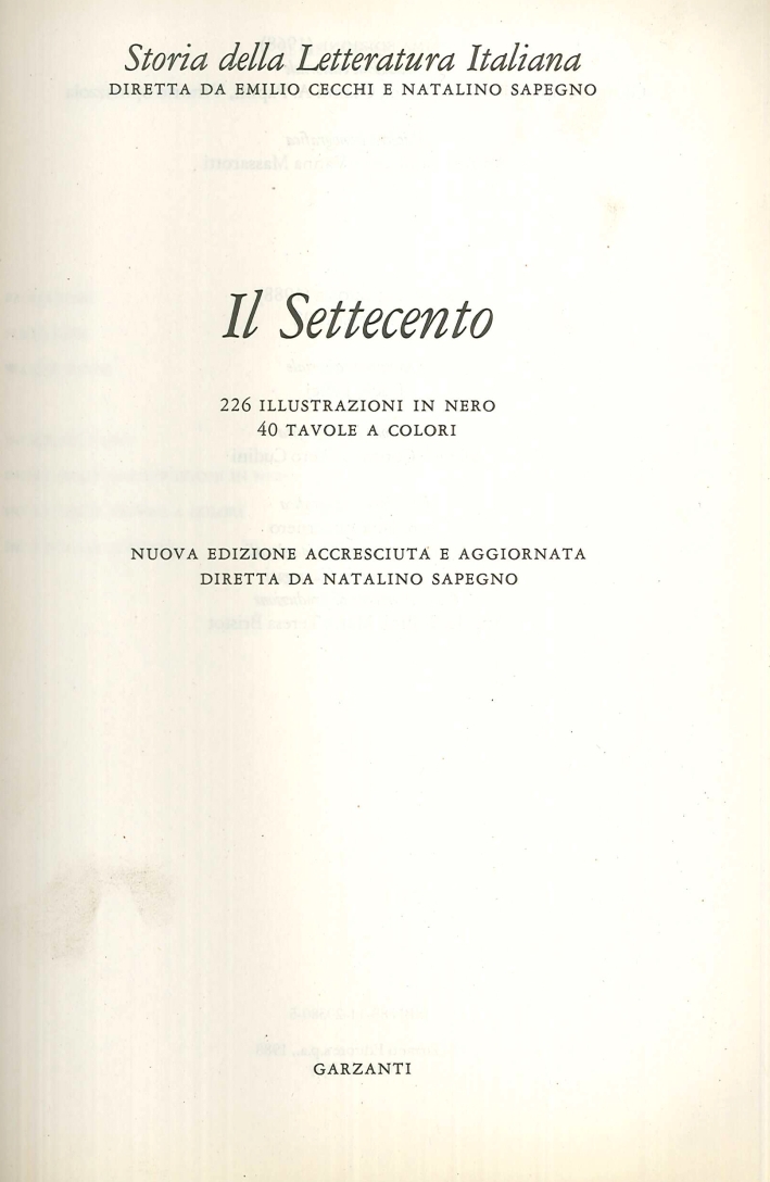 9788811203261 1992 - Storia della Letteratura Italiana. Vol. 6: il  Settecento 