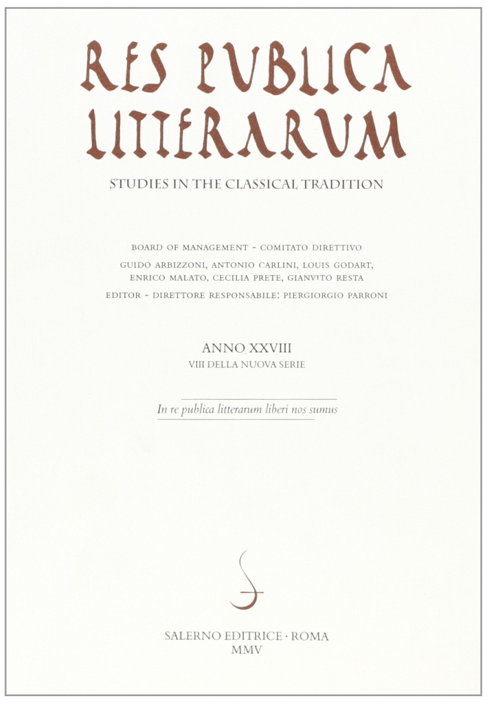 Res publica litterarum. Studies in the classical tradition. Vol. 28 Res publica litterarum. Studies in the classical tradition. Vol. 28