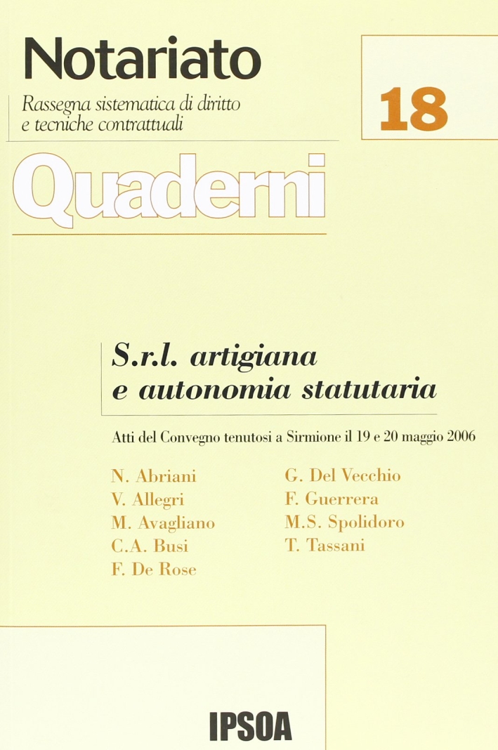 Srl artigiana e autonomia statutaria Srl artigiana e autonomia statutaria