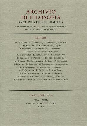 Archivio di filosofia. Archives of Philosophy. LXXIII. 1-3. 2006 Archivio di filosofia. Archives of Philosophy. LXXIII. 1-3. 2006