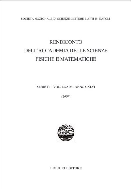 Rendiconto dell'Accademia delle scienze fisiche e matematiche. Serie IV. Vol. 74: 2007 Rendiconto dell'Accademia delle scienze fisiche e matematiche. Serie IV. Vol. 74: 2007