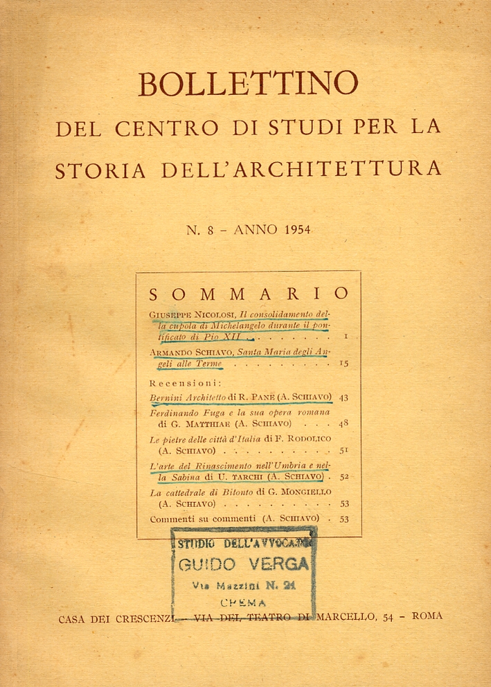 Bollettino del centro di studi per la storia dell'architettura. 8. Anno 1954
