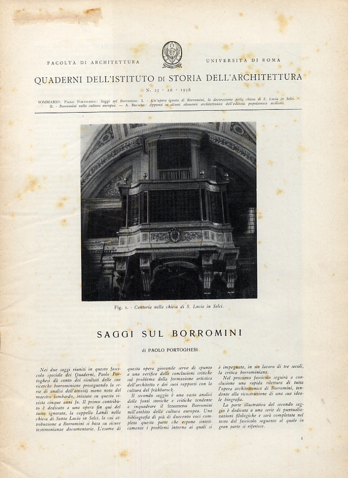 Quaderni dell'Istituto di Storia dell'Architettura. 25-26. 1958. Saggi sul Borromini Quaderni dell'Istituto di Storia dell'Architettura. 25-26. 1958. Saggi sul Borromini