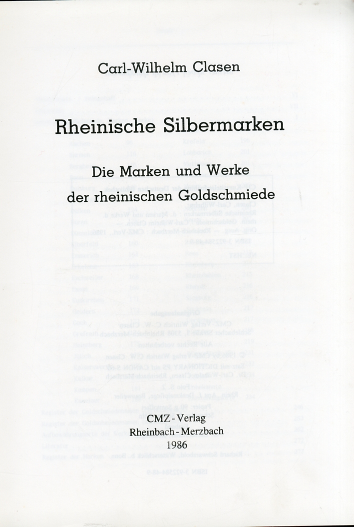 Rheinische Silbermarken. Die marken und werke der rheinischen goldschmiede Rheinische Silbermarken. Die marken und werke der rheinischen goldschmiede