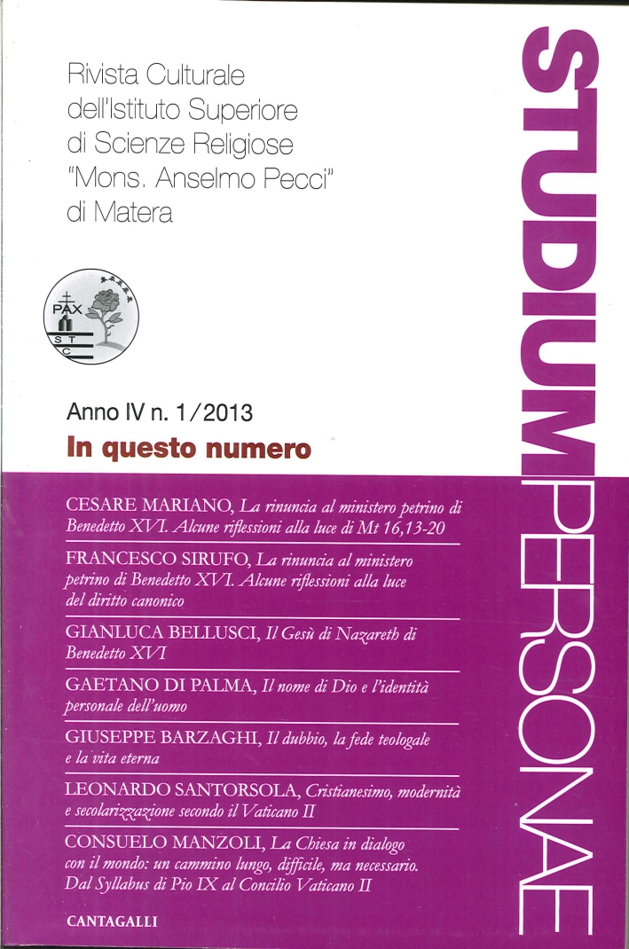 Studium personae. Rivista culturale dell'Istituto superiore di Scienze Religiose Studium personae. Rivista culturale dell'Istituto superiore di Scienze Religiose