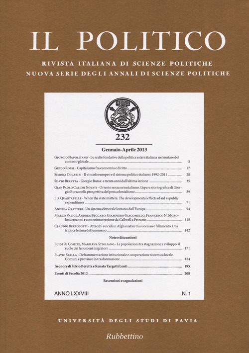 Il politico. Rivista italiana di scienze politiche (2013). Vol. 232 Il politico. Rivista italiana di scienze politiche (2013). Vol. 232