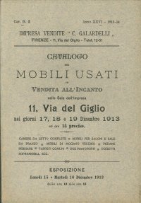 Impresa Vendite Galardelli. Catalogo dei Mobili Usati in Vendita all'Incanto. Dicembre 1913