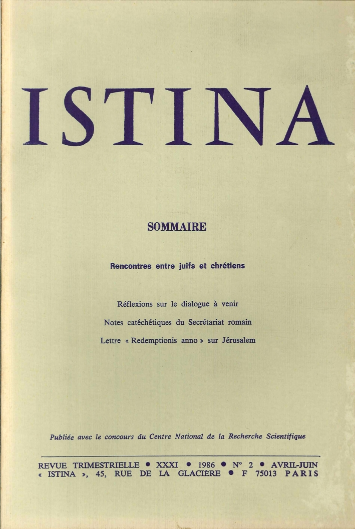 Istina - Revue Trimestrielle. XXXI 1986 N.2 Avril-Juin Istina - Revue Trimestrielle. XXXI 1986 N.2 Avril-Juin