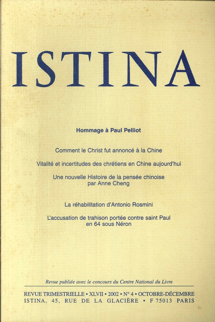 Istina - Revue Trimestrielle. XLVII 2002 N.4 Octobre-Décembre. Hommage à Paul Pelliot Istina - Revue Trimestrielle. XLVII 2002 N.4 Octobre-Décembre. Hommage à Paul Pelliot
