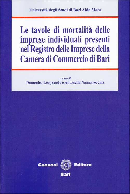 Le tavole di mortalità delle imprese individuali presenti nel registro delle imprese della Camera di Commercio di Bari Le tavole di mortalità delle imprese individuali presenti nel registro delle imprese della Camera di Commercio di Bari