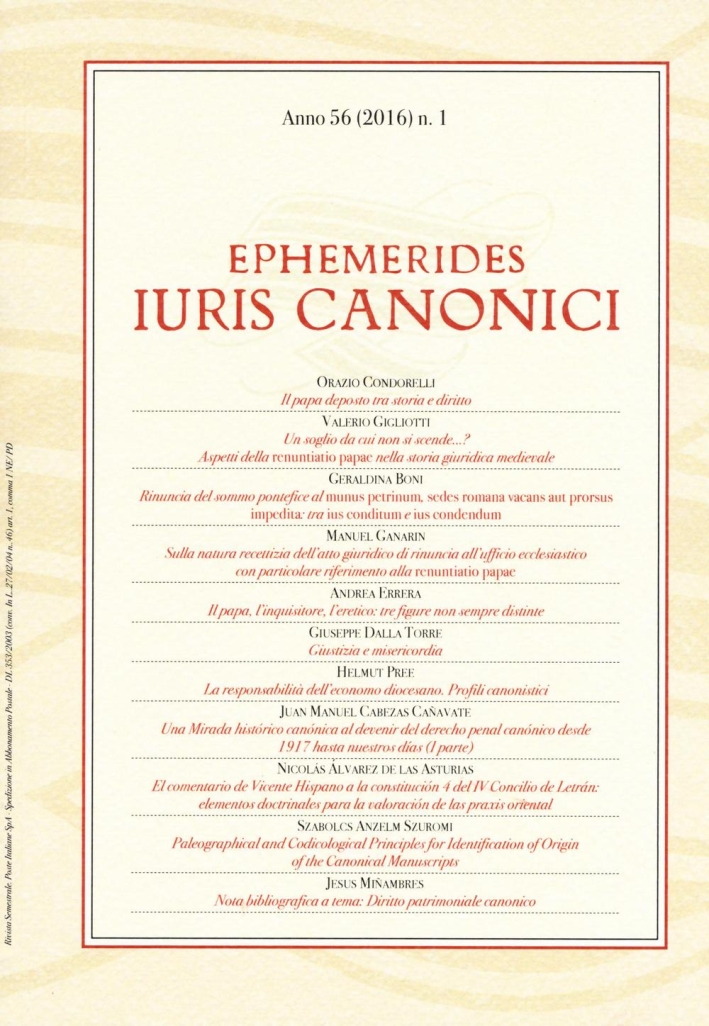 Ephemerides Iuris canonici (2016). Anno 56 Vol. 1. Ephemerides Iuris canonici (2016). Anno 56 Vol. 1.