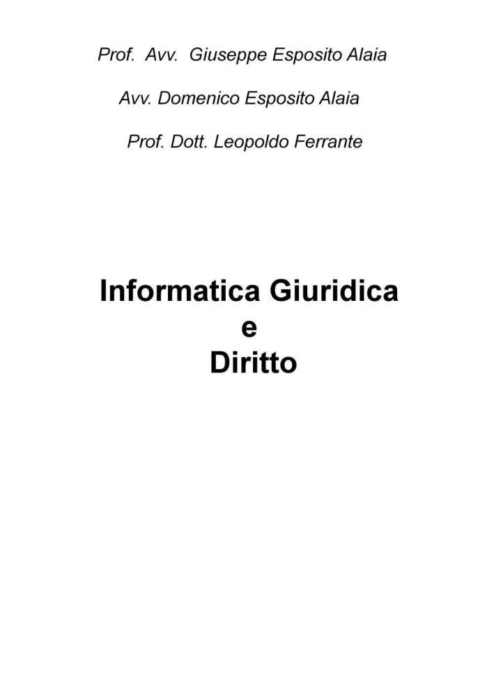 Informatica giuridica e diritto Informatica giuridica e diritto
