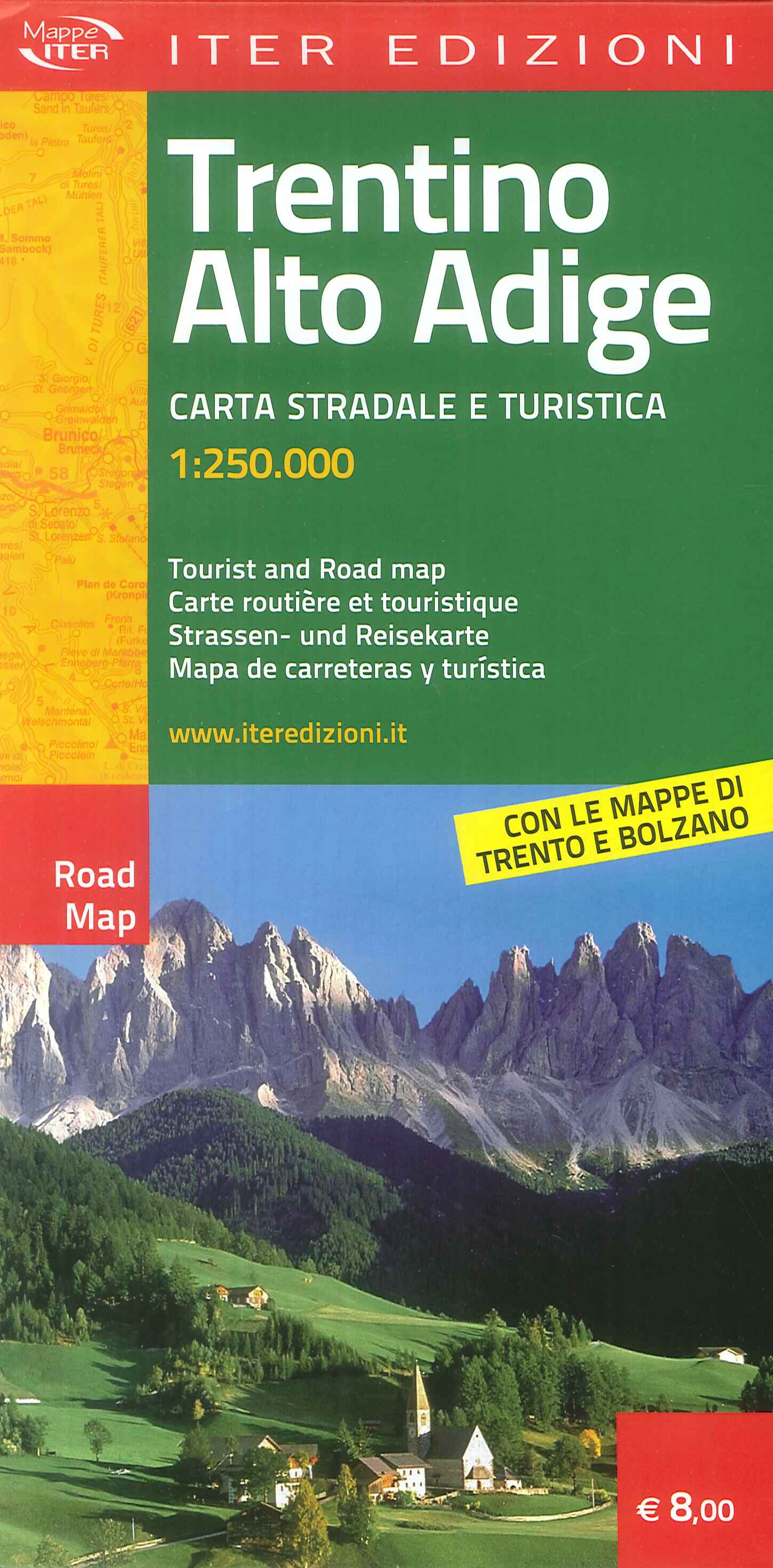 Trentino Alto Adige. Mappa stradale e turistica 1:250.000