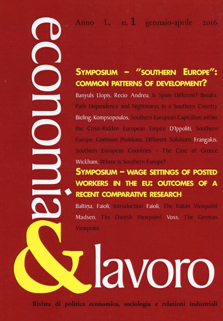 Economia & lavoro (2016). Vol. 1 Economia & lavoro (2016). Vol. 1