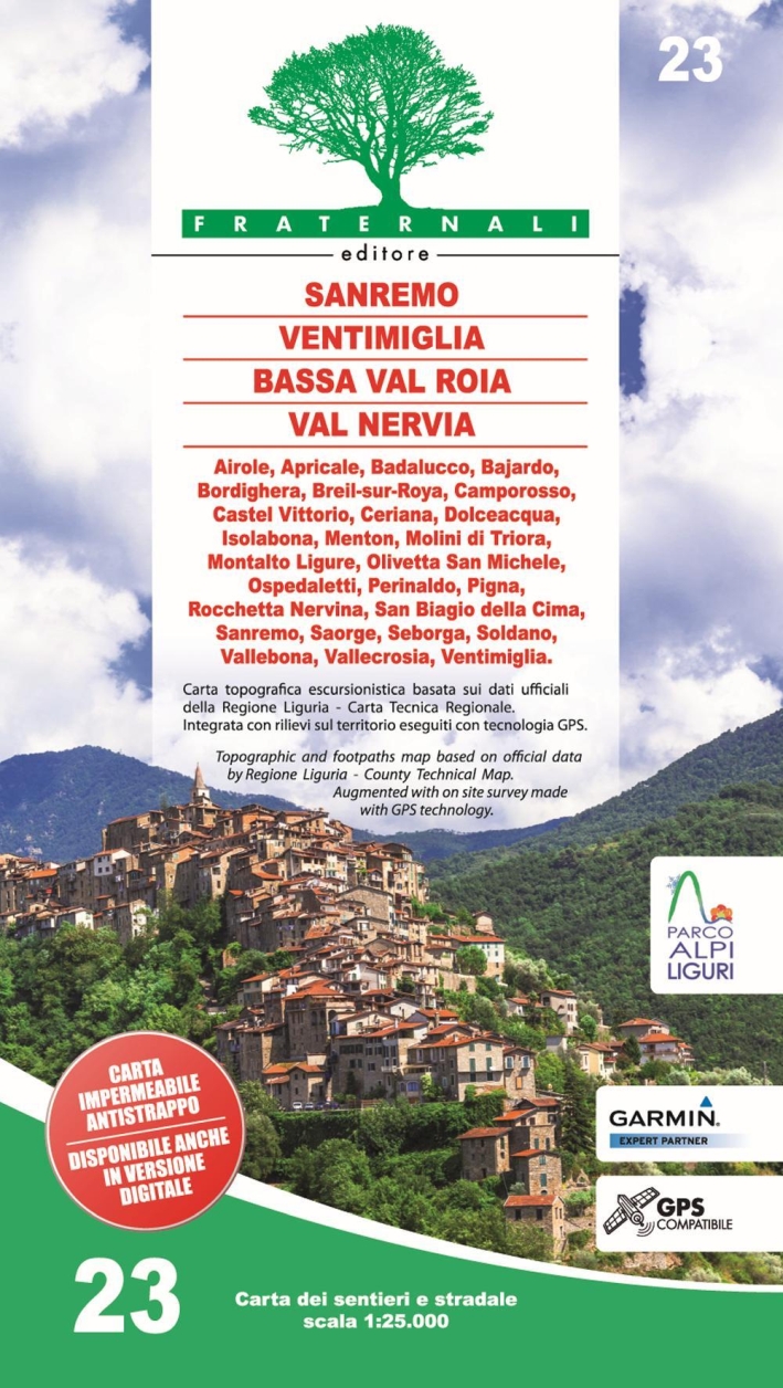 Carta N.23. Sanremo Ventimiglia Bassa Val Roia Val Nervia. Scale 1:25.000 (Impermeabile e Antistrappo)
