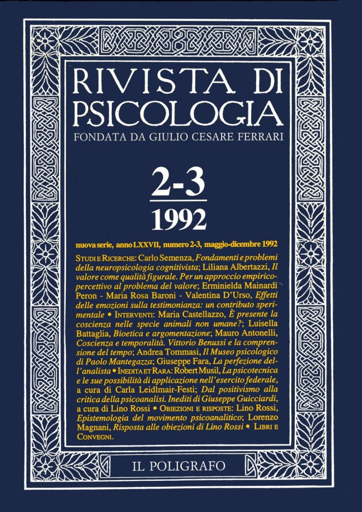 Rivista di psicologia. Vol. 2-3. Maggio-Dicembre 1992 Rivista di psicologia. Vol. 2-3. Maggio-Dicembre 1992