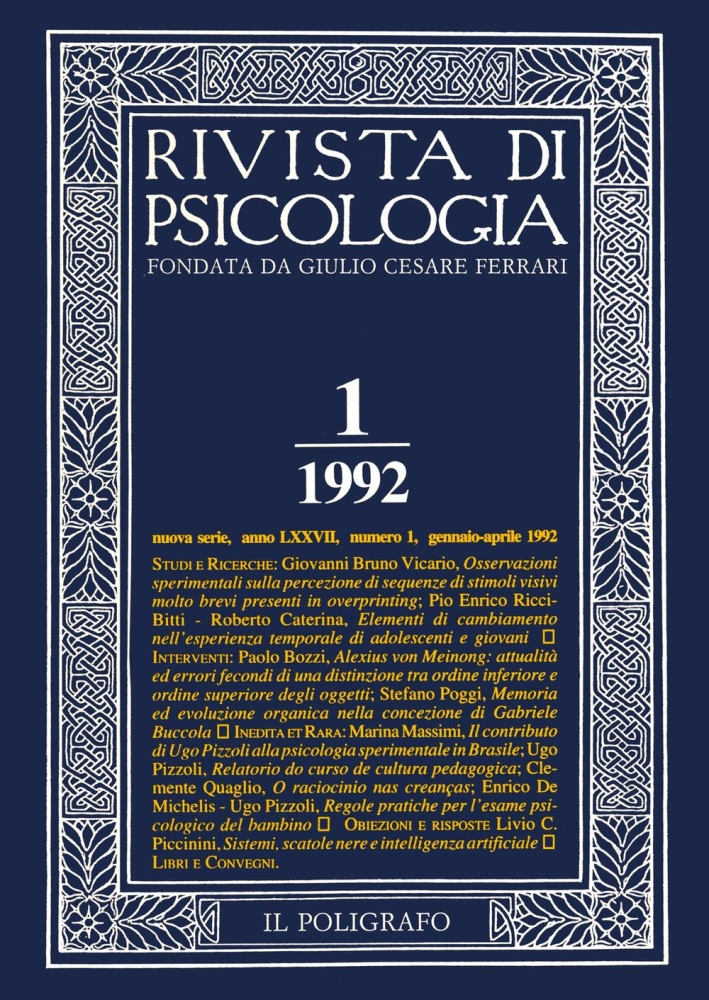 Rivista di psicologia. Vol. 1. Gennaio-Aprile 1992 Rivista di psicologia. Vol. 1. Gennaio-Aprile 1992
