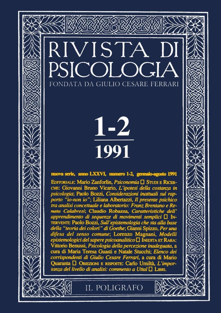 Rivista di psicologia. Vol. 1-2. Gennaio-Agosto 1991. Rivista di psicologia. Vol. 1-2. Gennaio-Agosto 1991.