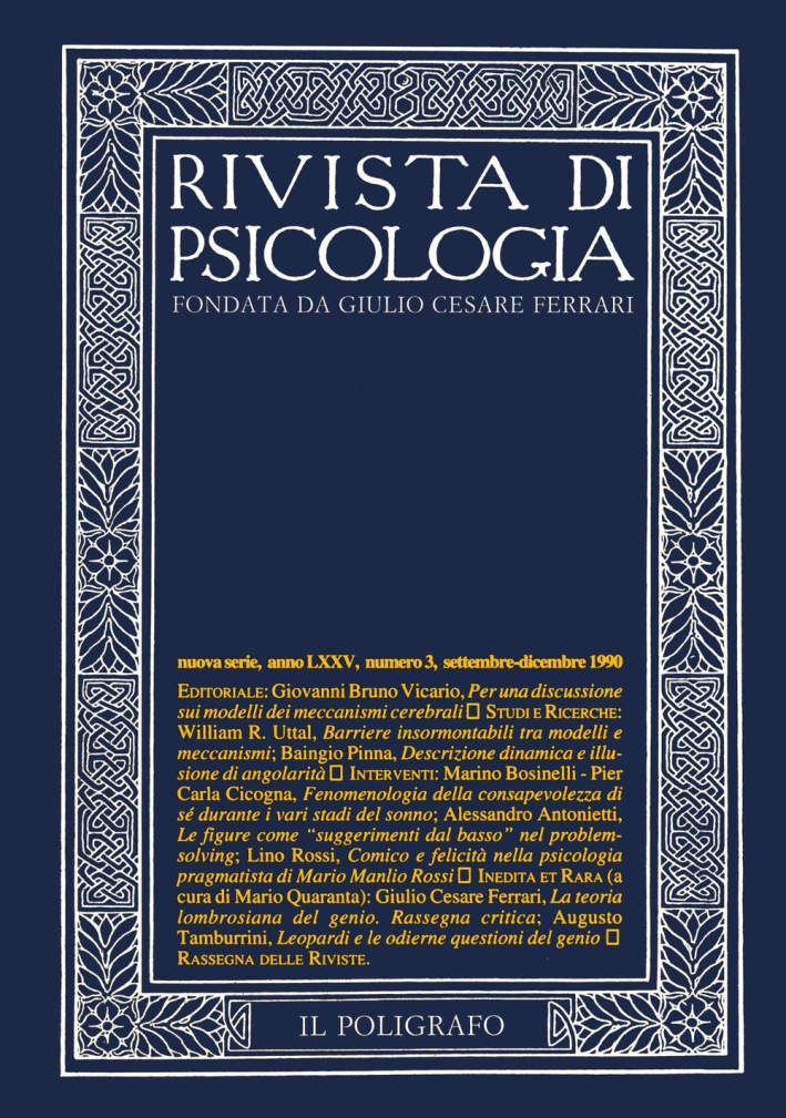Rivista di psicologia. Vol. 3. Settembre-Dicembre 1990. Rivista di psicologia. Vol. 3. Settembre-Dicembre 1990.