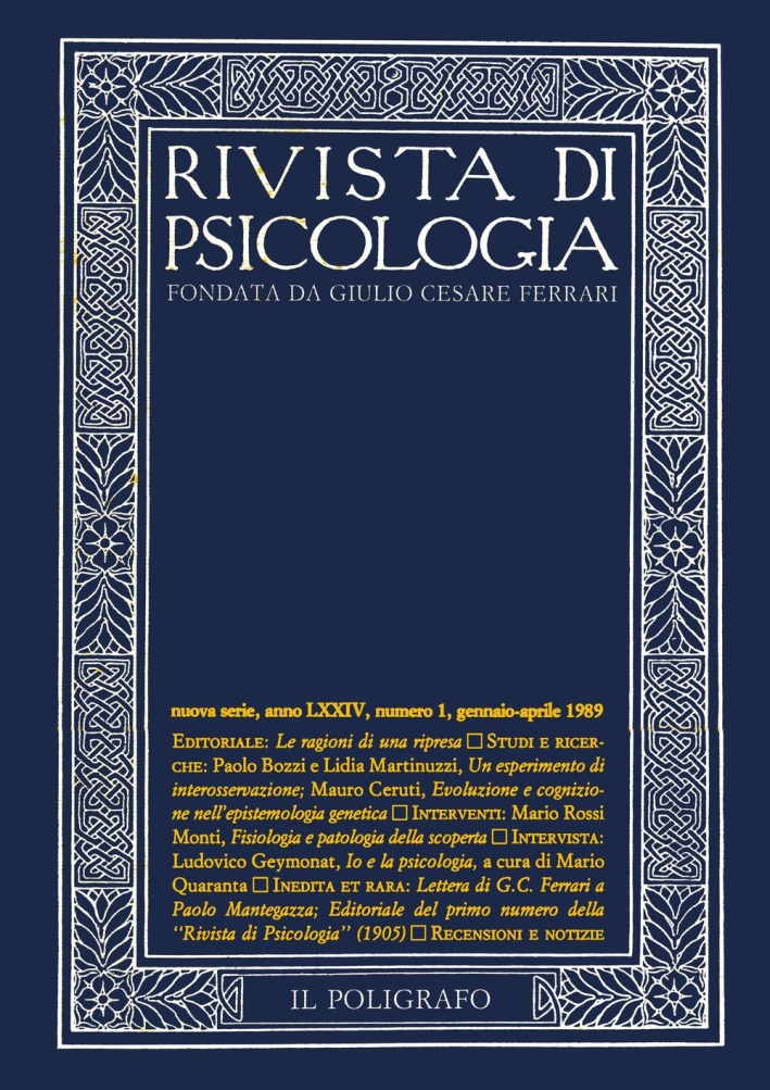 Rivista di psicologia. Vol. 1. Gennaio-Aprile 1989. Rivista di psicologia. Vol. 1. Gennaio-Aprile 1989.
