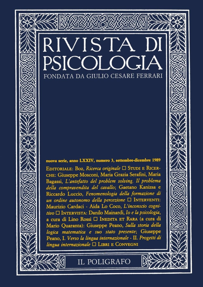 Rivista di psicologia. Vol. 3. Settembre-Dicembre 1989. Rivista di psicologia. Vol. 3. Settembre-Dicembre 1989.