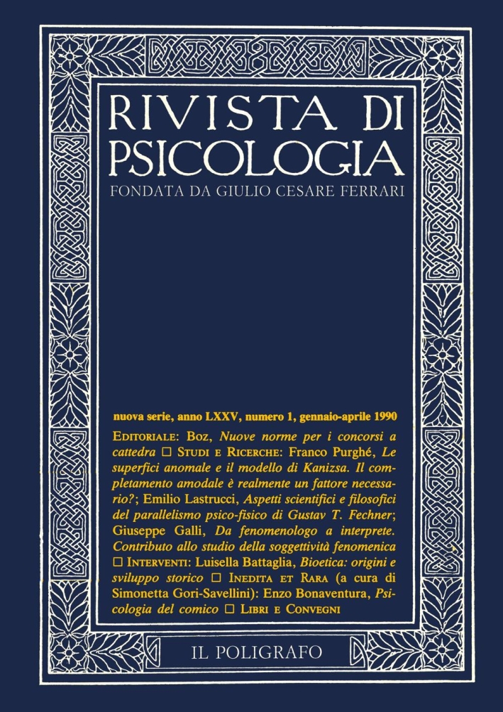 Rivista di psicologia. Vol. 1. Gennaio-Aprile 1990. Rivista di psicologia. Vol. 1. Gennaio-Aprile 1990.