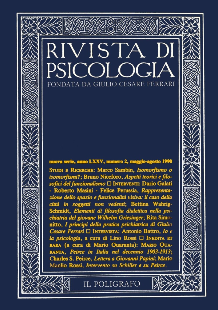 Rivista di psicologia. Vol. 2. Maggio-Agosto 1990 Rivista di psicologia. Vol. 2. Maggio-Agosto 1990