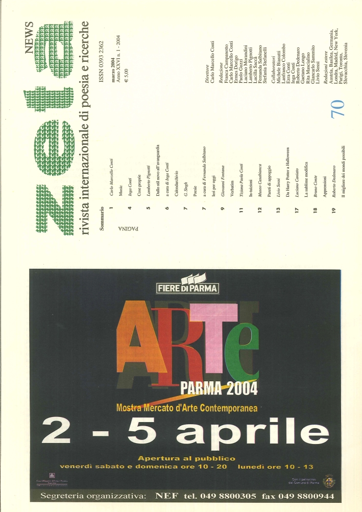 Zeta News. Rivista Internazionale di Poesia e Ricerche. 70. Anno XXVI. 1/2004. Zeta News. Rivista Internazionale di Poesia e Ricerche. 70. Anno XXVI. 1/2004.