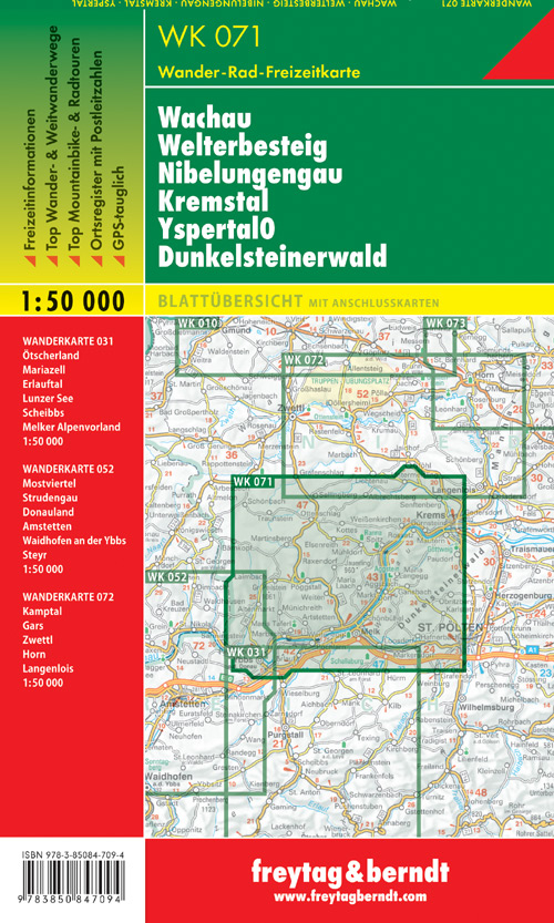 Wachau, Welterbesteig, Nibelungengau, Kremstal, Yspertal, Dunkelsteinerwald 1:50.000. Wachau, Welterbesteig, Nibelungengau, Kremstal, Yspertal, Dunkelsteinerwald 1:50.000.
