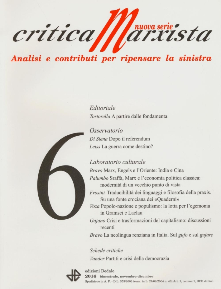 Critica marxista (2016). Vol. 6 Critica marxista (2016). Vol. 6