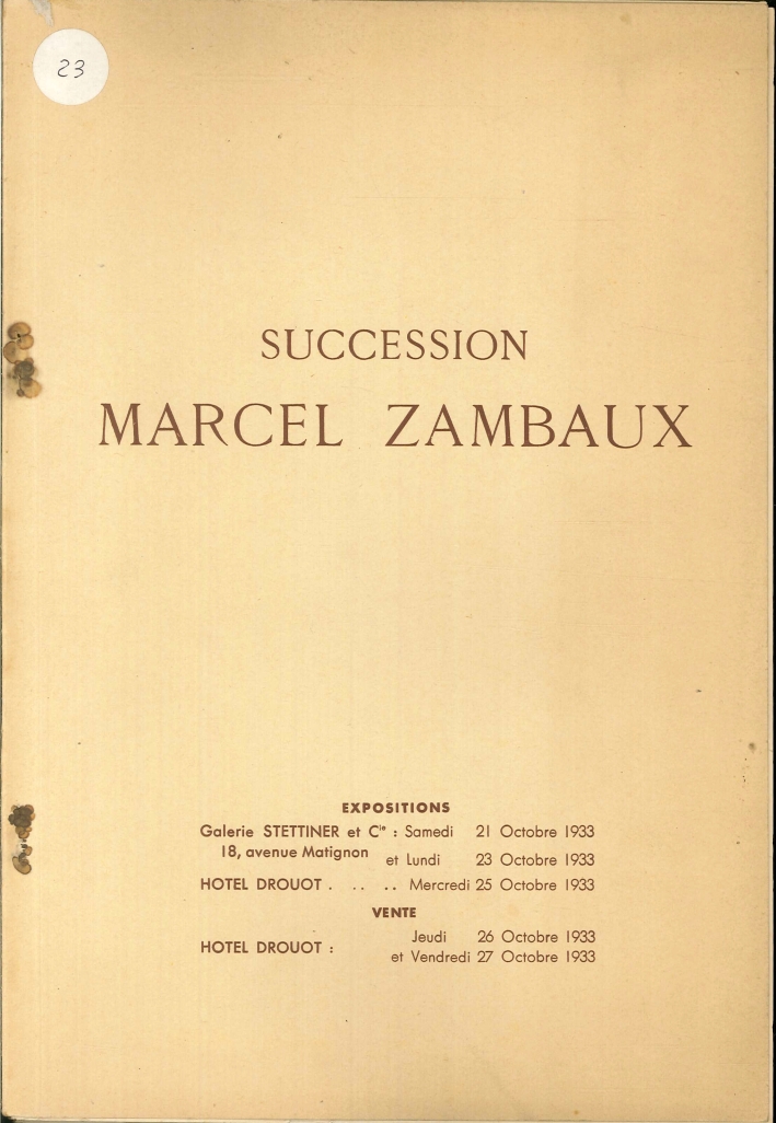 Succession Marcel Zambaux. Catalogue des Tableaux Anciens Et Modernes Dessins, Gouaches, Pastels Succession Marcel Zambaux. Catalogue des Tableaux Anciens Et Modernes Dessins, Gouaches, Pastels