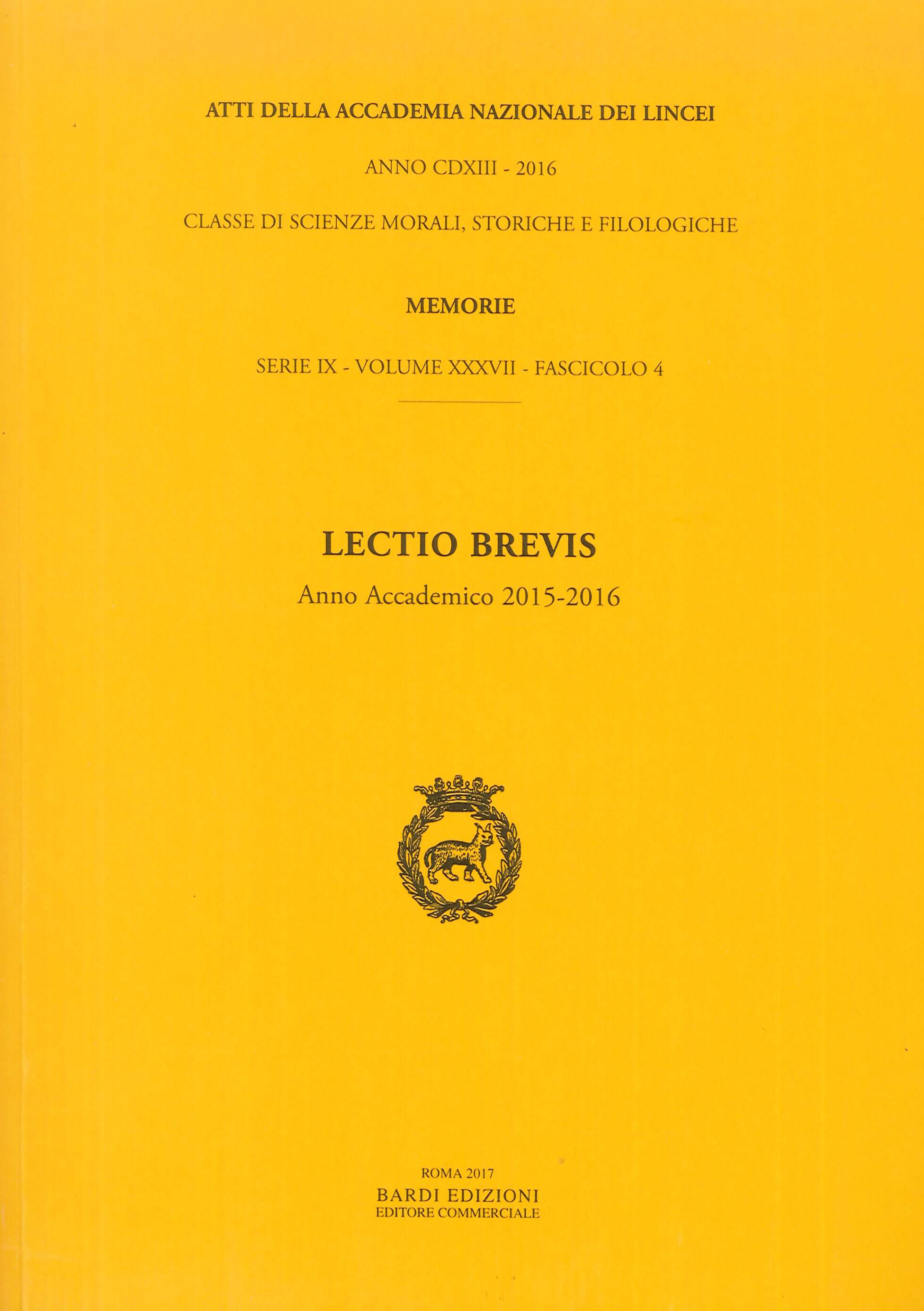 Lectio Brevis. Anno Accademico 2015-2016 Lectio Brevis. Anno Accademico 2015-2016