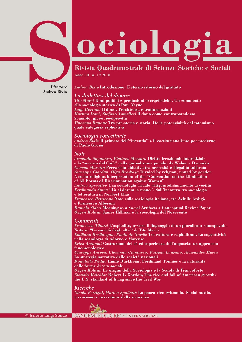 Sociologia. Rivista quadrimestrale di scienze storiche e sociali (2018). Vol. 1 Sociologia. Rivista quadrimestrale di scienze storiche e sociali (2018). Vol. 1