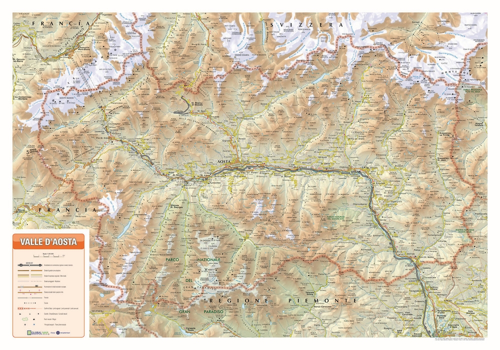 Valle d'Aosta - Carta in Rilievo Regionale con cornice. Scala: 1:125.000 Valle d'Aosta - Carta in Rilievo Regionale con cornice. Scala: 1:125.000
