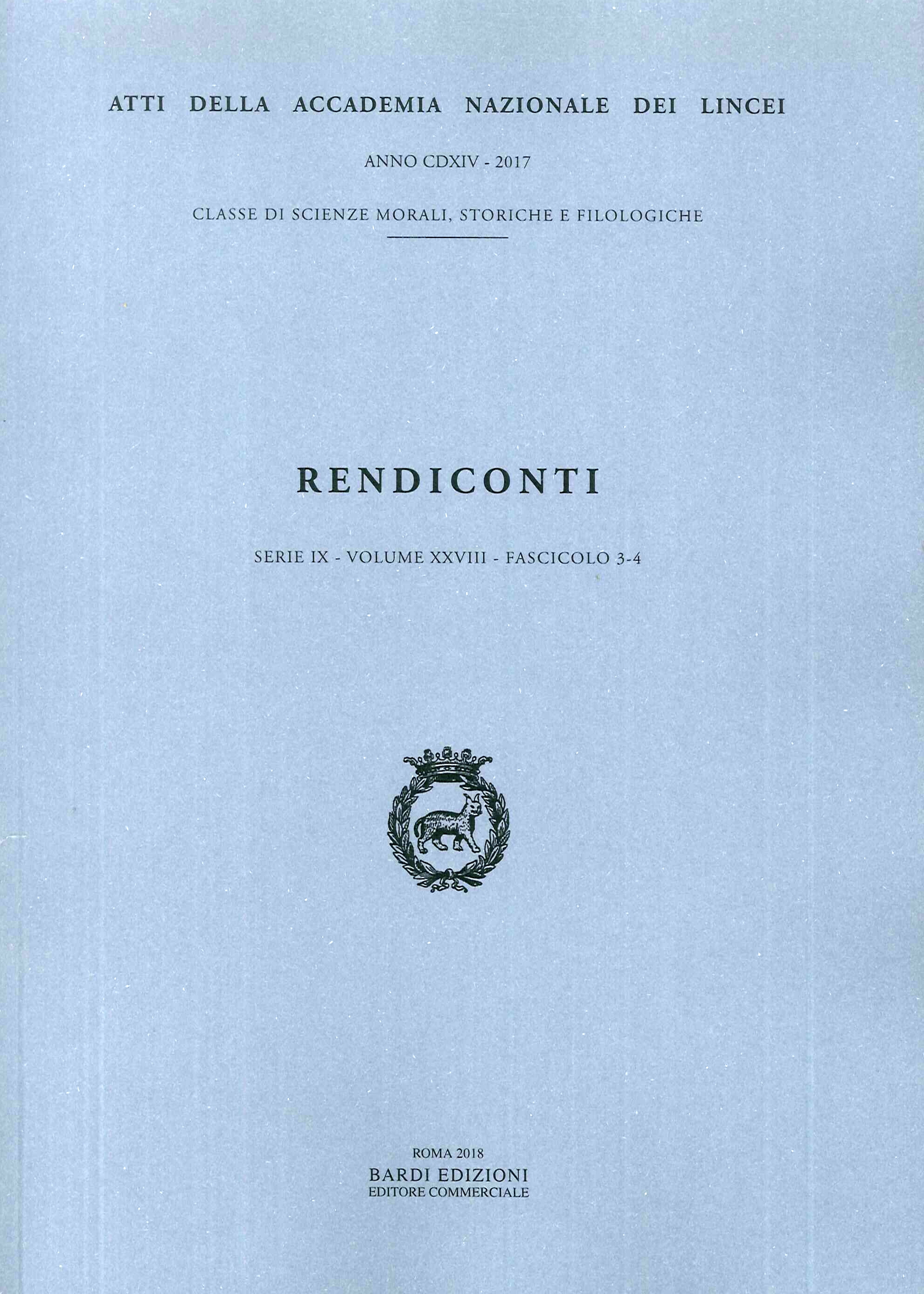 Rendiconti Lincei. Serie IX - Volume XXVIII. Fascicolo 3-4 Rendiconti Lincei. Serie IX - Volume XXVIII. Fascicolo 3-4