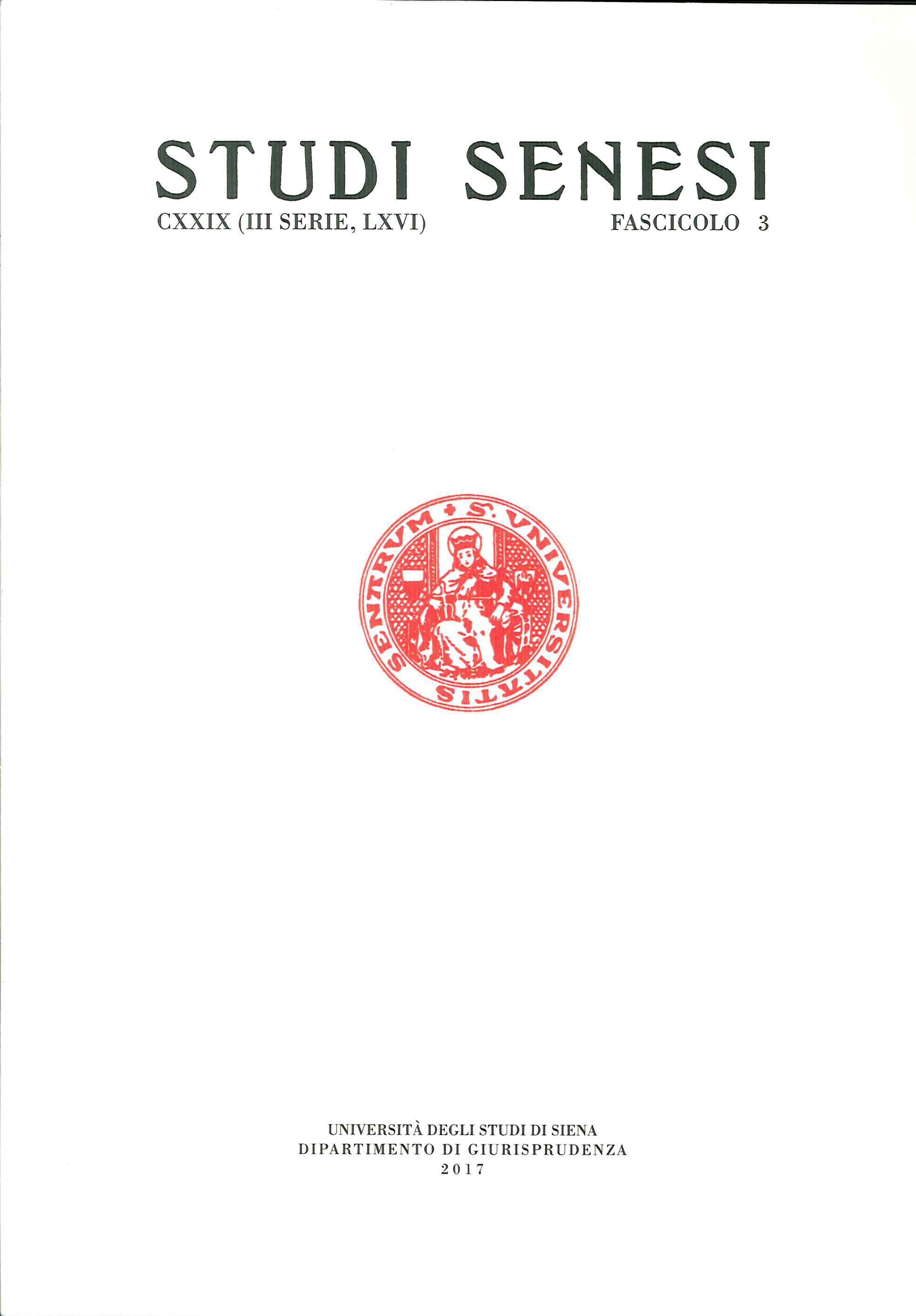 Studi Senesi. CXXIV. (III Serie)). LXVI. Fascicolo 3 Studi Senesi. CXXIV. (III Serie)). LXVI. Fascicolo 3