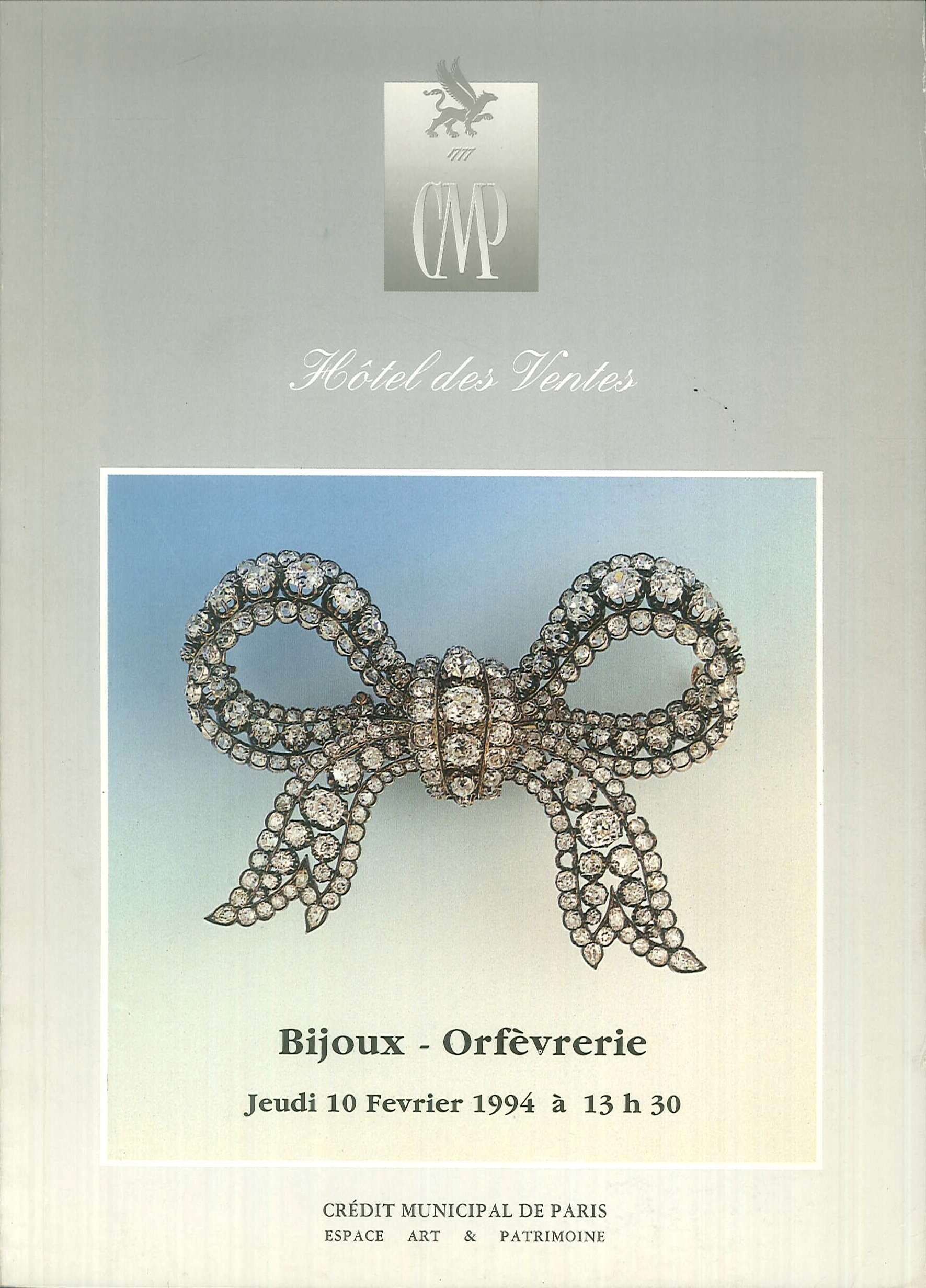 Credit municipal de paris. Bijoux et orfevrerie. Jeudi 10 fevrier 1994.