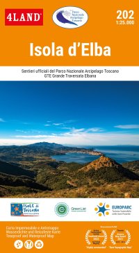Isola d'Elba. 202. 1:25.000. Sentieri ufficiali del Parco Nazionale Arcipelago Toscano GTE. Grande Traversata Elbana.